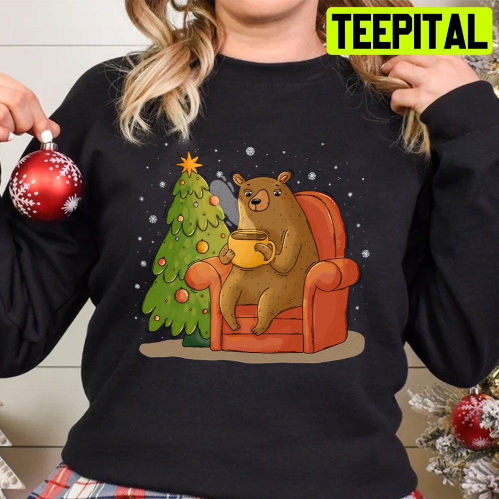 Festive Bear Drink Coffee Christmas Trending Unisex Sweatshirt Festive Bear Drink Coffee Christmas Trending Unisex Sweatshirt