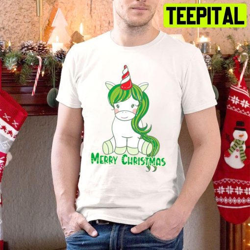 Merry Christmas Green Unicorn Trending Unisex Hoodie