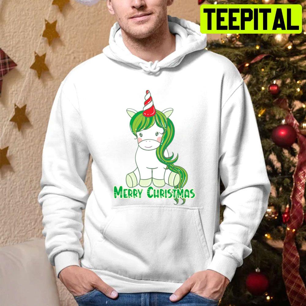 Merry Christmas Green Unicorn Trending Unisex Hoodie Merry Christmas Green Unicorn Trending Unisex Hoodie