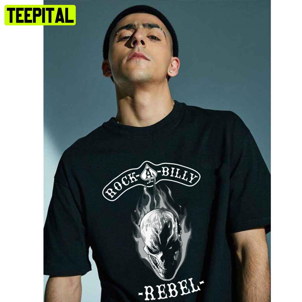 Rockabilly Rebel Skull Monotone Black Art Trending Unisex T-Shirt Rockabilly Rebel Skull Monotone Black Art Trending Unisex T-Shirt