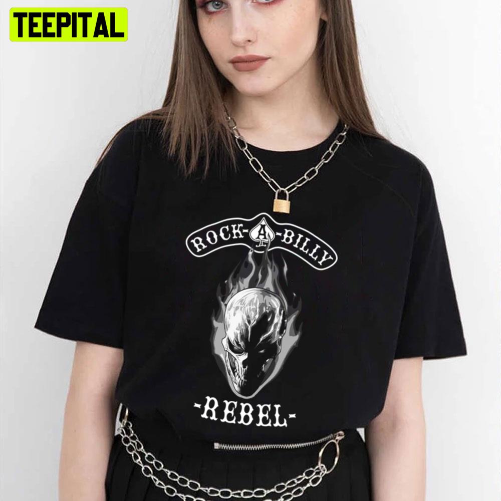 Rockabilly Rebel Skull Monotone Black Art Trending Unisex T-Shirt Rockabilly Rebel Skull Monotone Black Art Trending Unisex T-Shirt