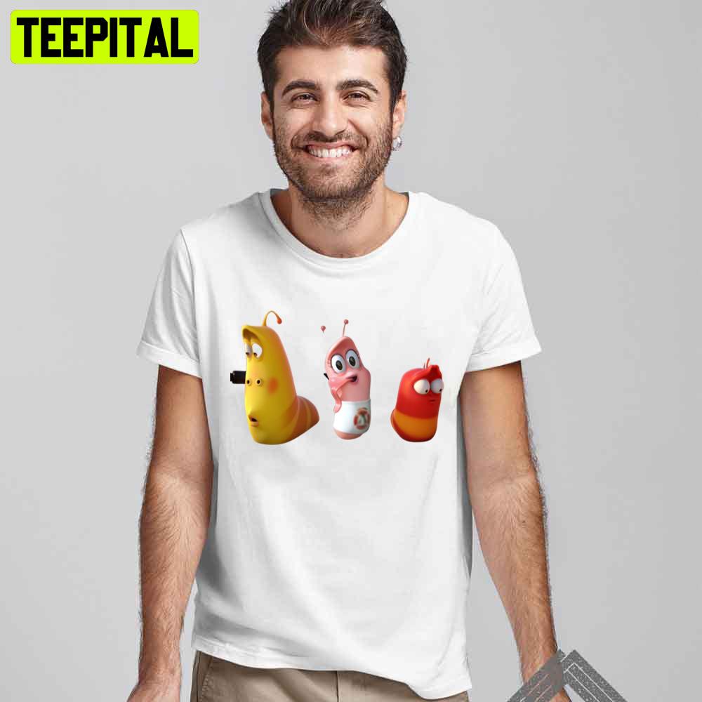 Yellow Pink And Red Larva Cartoon Trending Unisex T-Shirt Yellow Pink And Red Larva Cartoon Trending Unisex T-Shirt