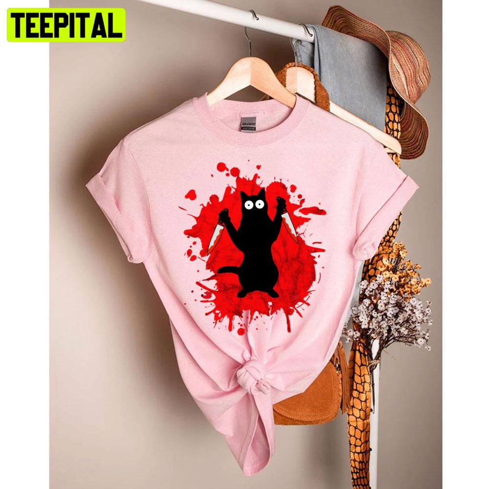 Killer Cat Blood And Horror Design Unisex T-Shirt Killer Cat Blood And Horror Design Unisex T-Shirt