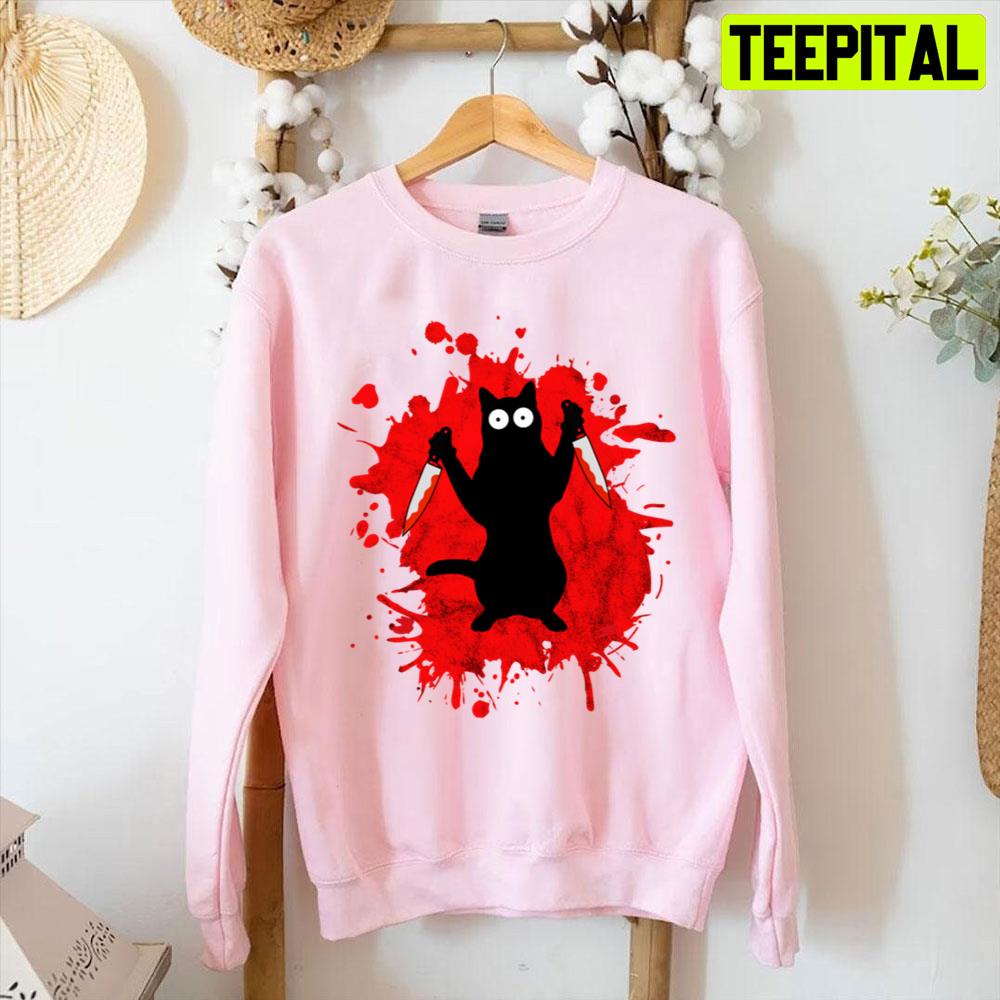 Killer Cat Blood And Horror Design Unisex T-Shirt Killer Cat Blood And Horror Design Unisex T-Shirt