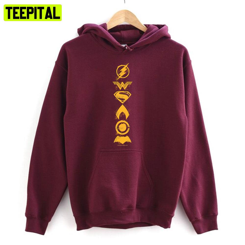 Justice League Stylized Team Symbols Lineup Unisex T-Shirt Justice League Stylized Team Symbols Lineup Unisex T-Shirt