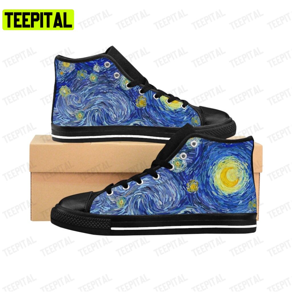 Abstract Glowing Moon And Starry Sky Starry Night Van Goh Adults High Top Canvas Shoes Abstract Glowing Moon And Starry Sky Starry Night Van Goh Adults High Top Canvas Shoes