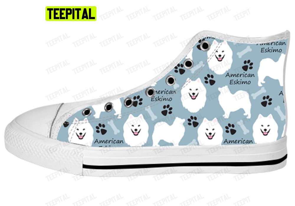 American Eskimo Dog Lover Adults High Top Canvas Shoes American Eskimo Dog Lover Adults High Top Canvas Shoes