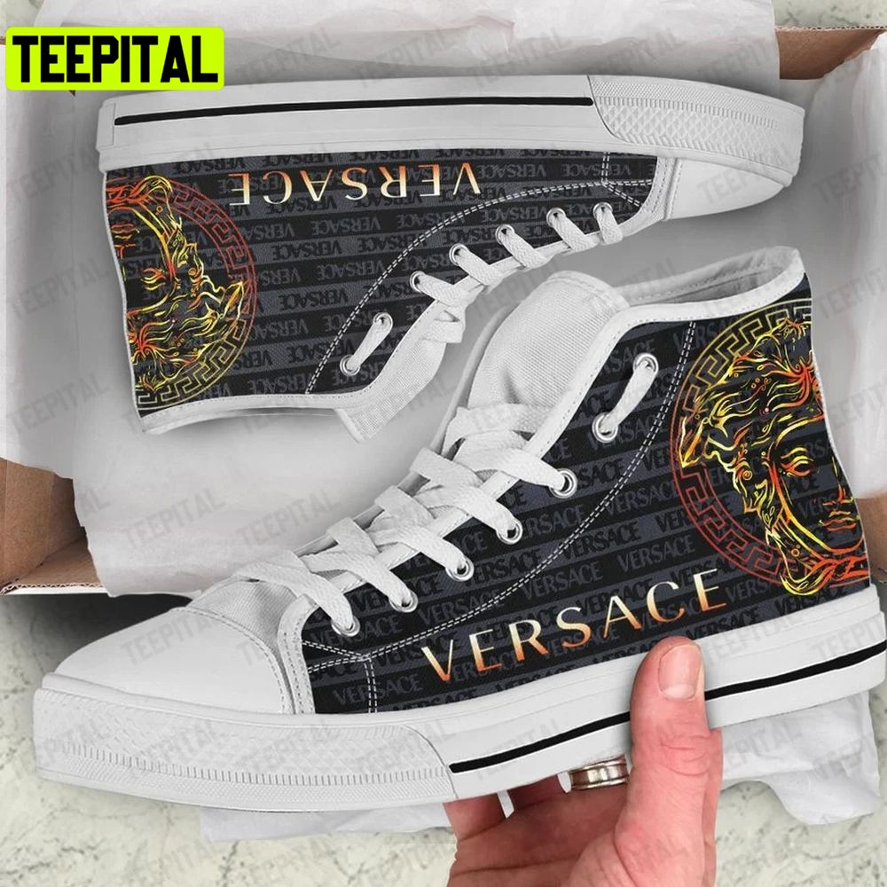 Art Gianni Versace Black White Adults High Top Canvas Shoes Art Gianni Versace Black White Adults High Top Canvas Shoes