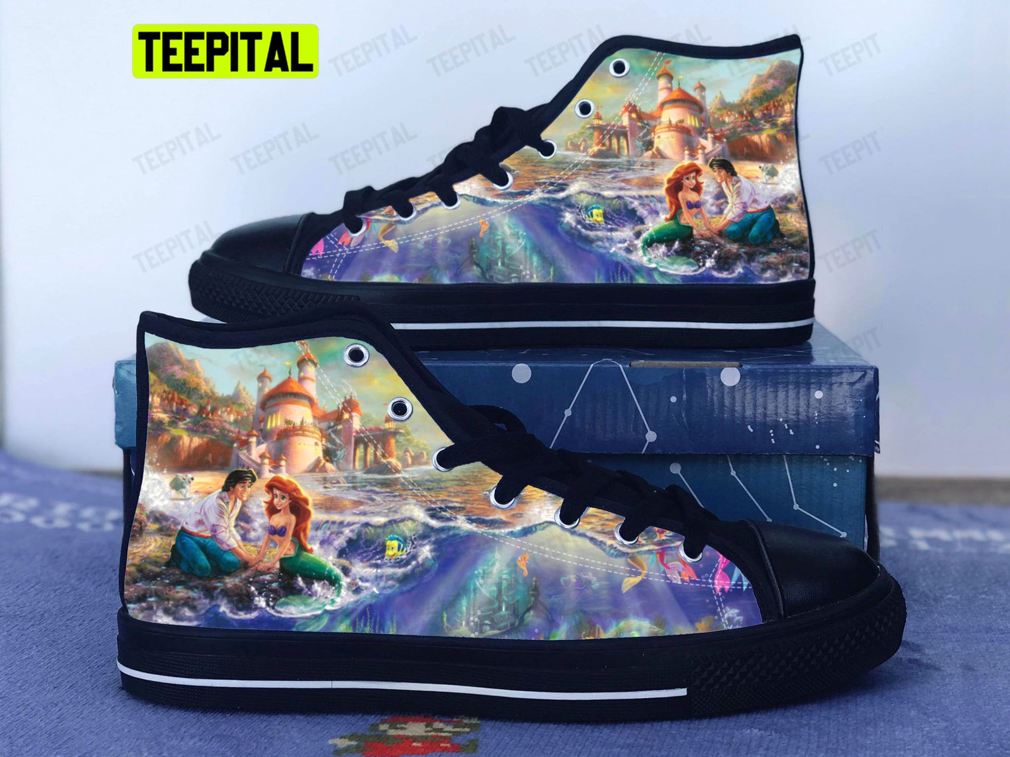 Art Little Mermaid Adults High Top Canvas Shoes Art Little Mermaid Adults High Top Canvas Shoes