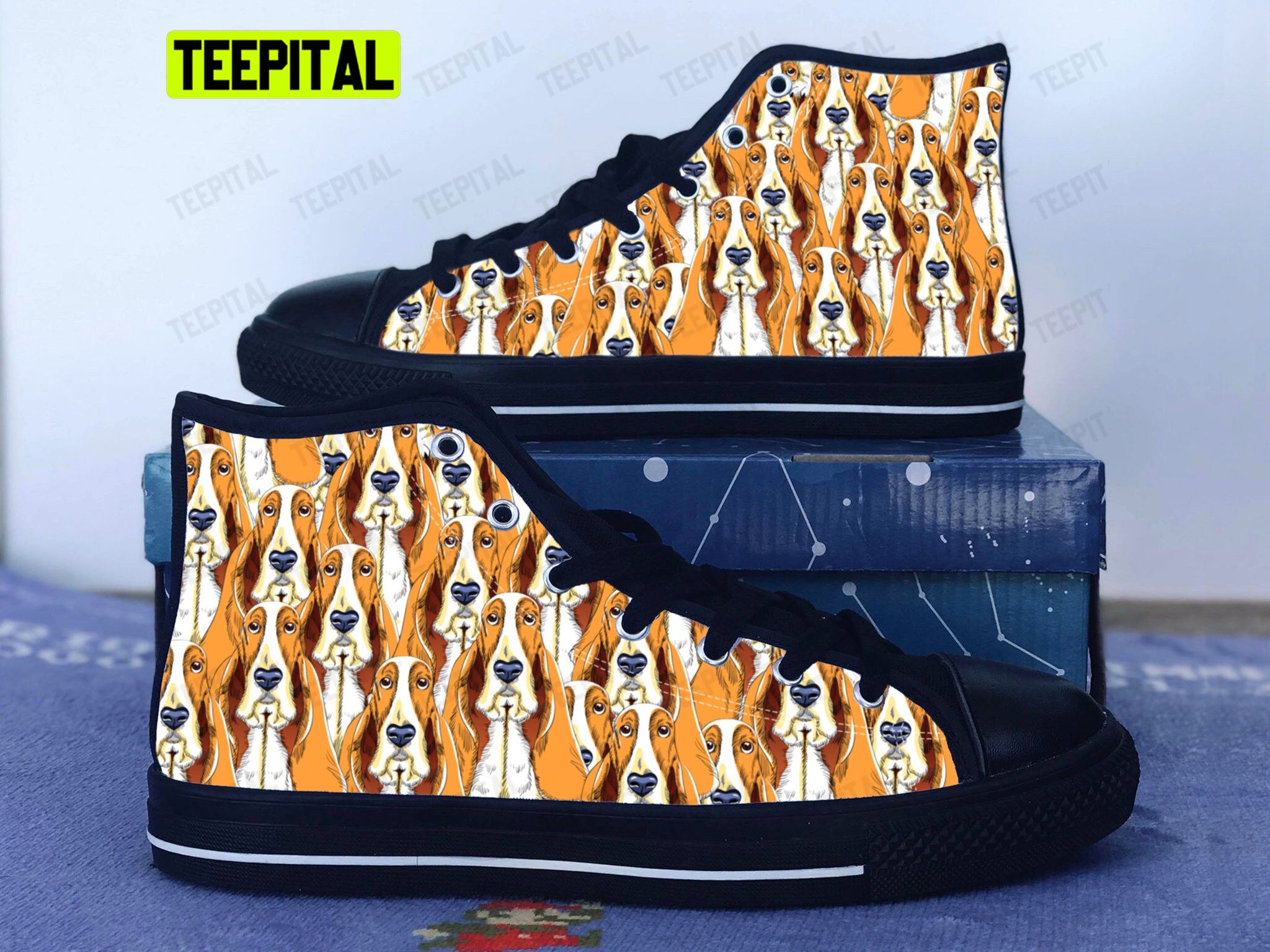 Basset Hound Adults High Top Canvas Shoes Basset Hound Adults High Top Canvas Shoes