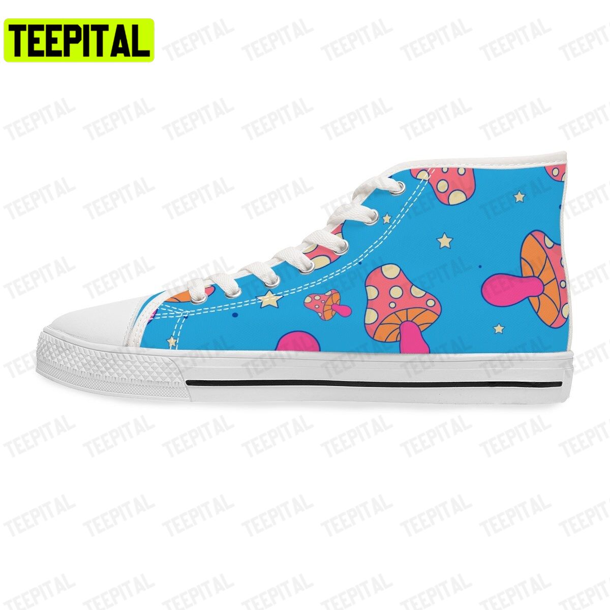 Blue With Magic Mushroom Adults High Top Canvas Shoes Blue With Magic Mushroom Adults High Top Canvas Shoes