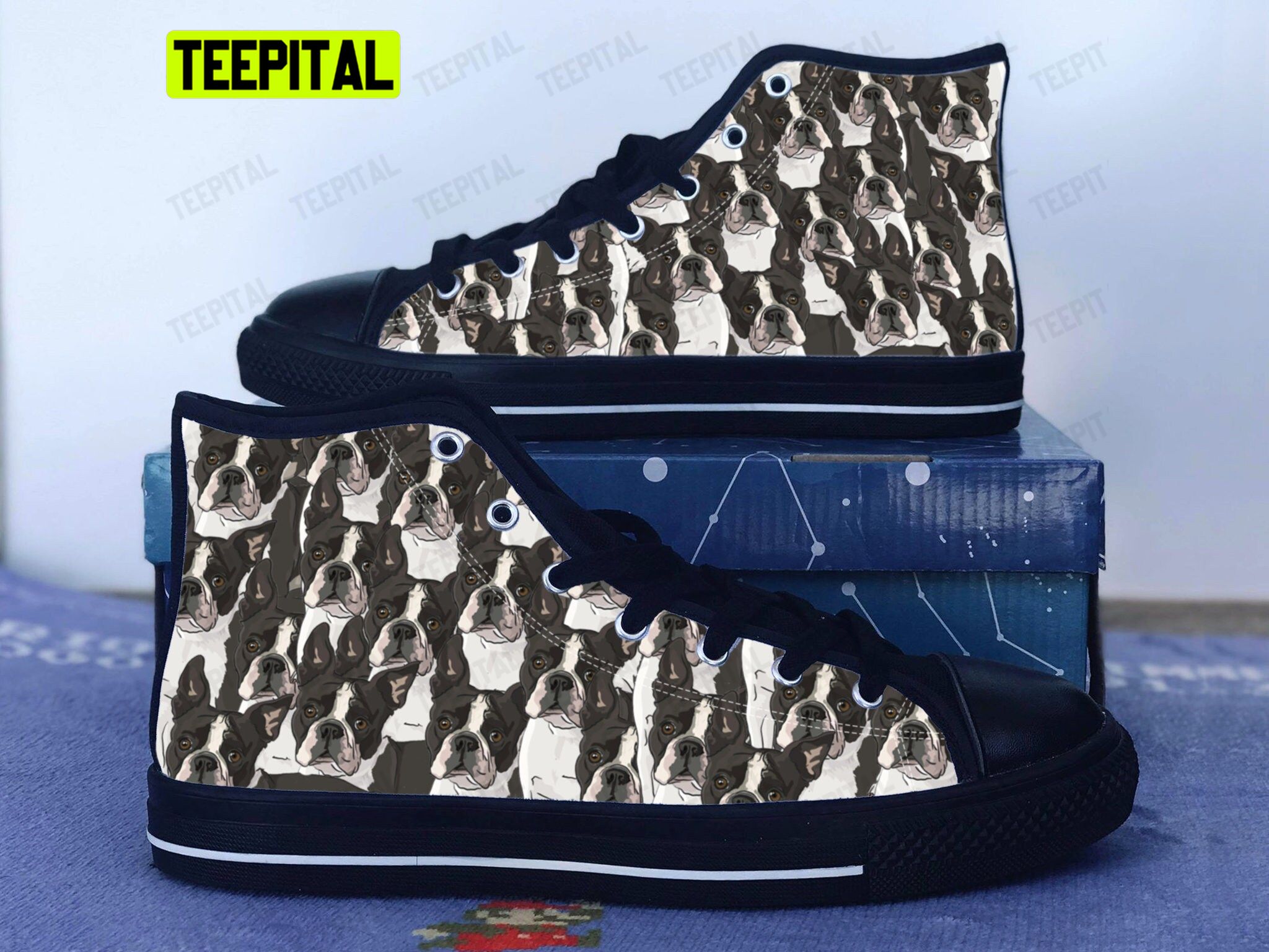 Boston Terrier Adults High Top Canvas Shoes Boston Terrier Adults High Top Canvas Shoes