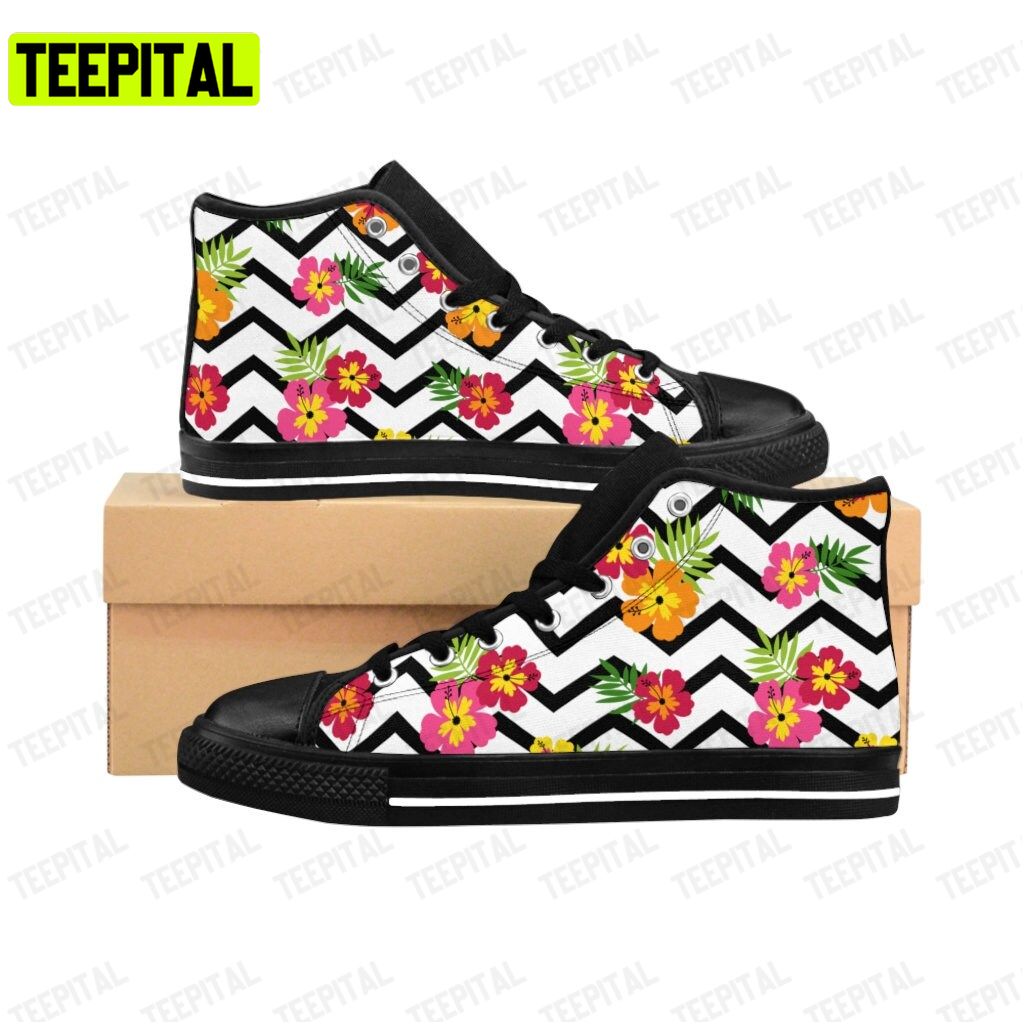 Floral Flowers Colorful Hibiscus Design Adults High Top Canvas Shoes Floral Flowers Colorful Hibiscus Design Adults High Top Canvas Shoes