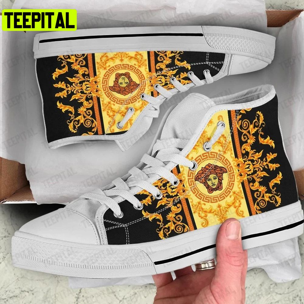 Gianni Versace Black Gold Adults High Top Canvas Shoes Gianni Versace Black Gold Adults High Top Canvas Shoes