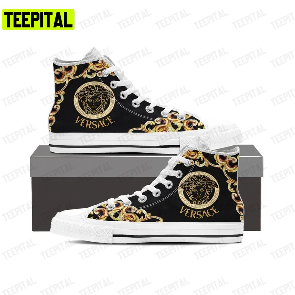 Gianni Versace Black White Gold Adults High Top Canvas Shoes Gianni Versace Black White Gold Adults High Top Canvas Shoes