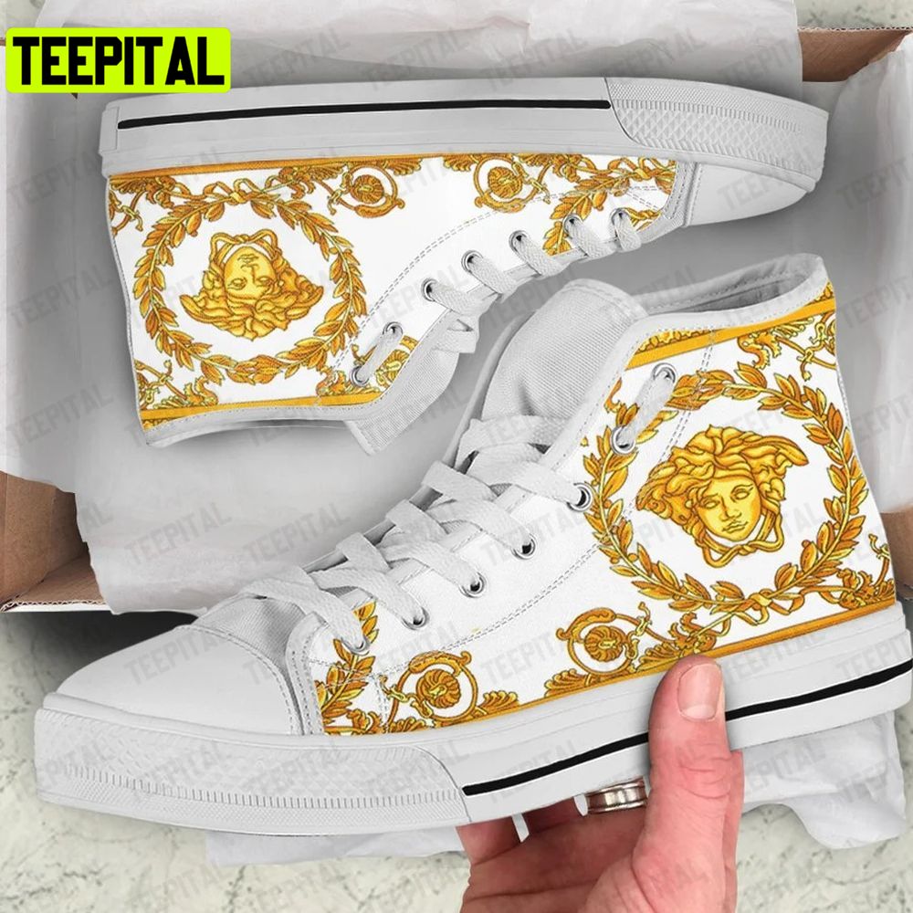 Gianni Versace Gold Adults High Top Canvas Shoes Gianni Versace Gold Adults High Top Canvas Shoes