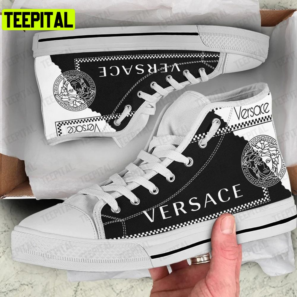 Gianni Versace White Black Art Adults High Top Canvas Shoes Gianni Versace White Black Art Adults High Top Canvas Shoes