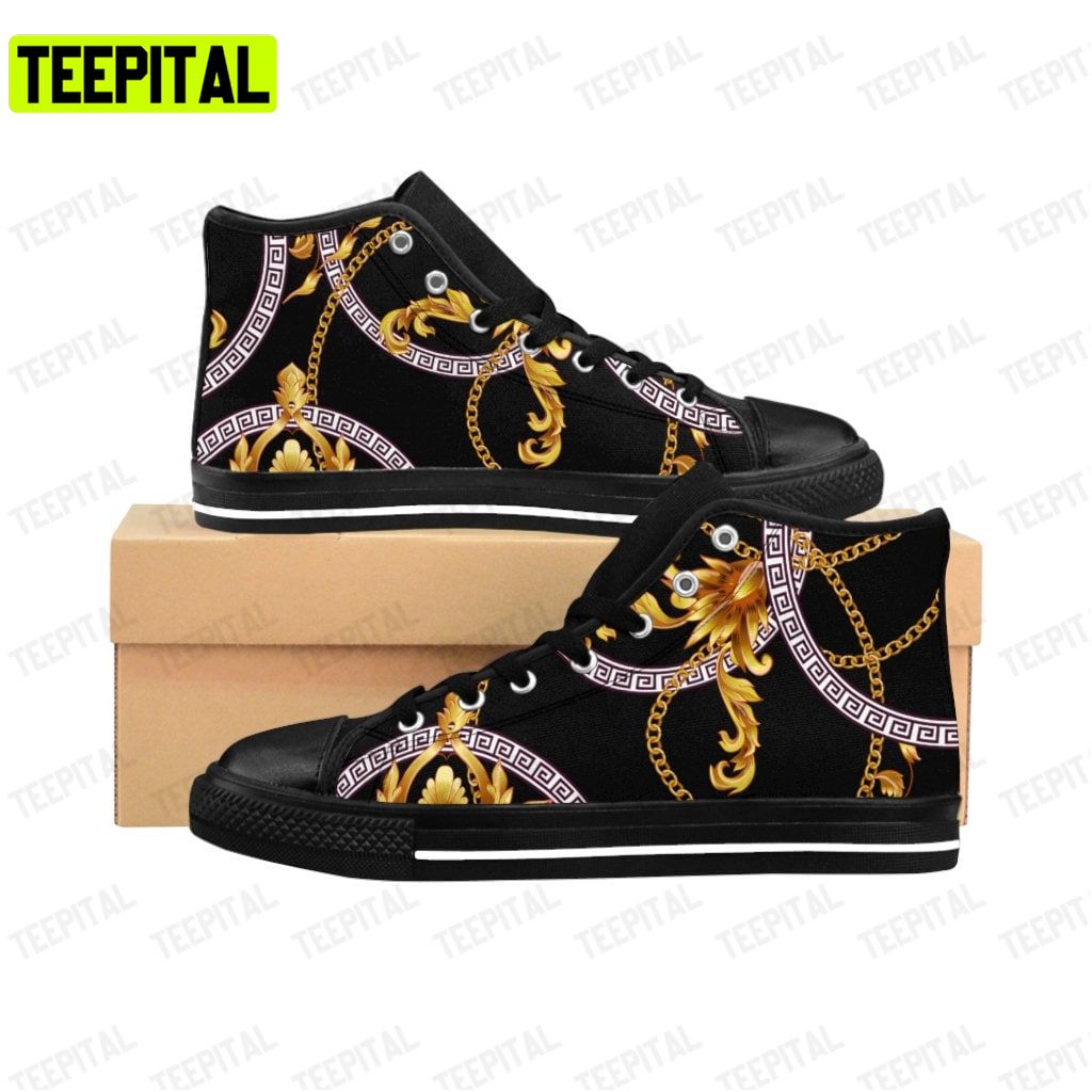 Golden Baroque Rococo Black Womens Adults High Top Canvas Shoes Golden Baroque Rococo Black Womens Adults High Top Canvas Shoes