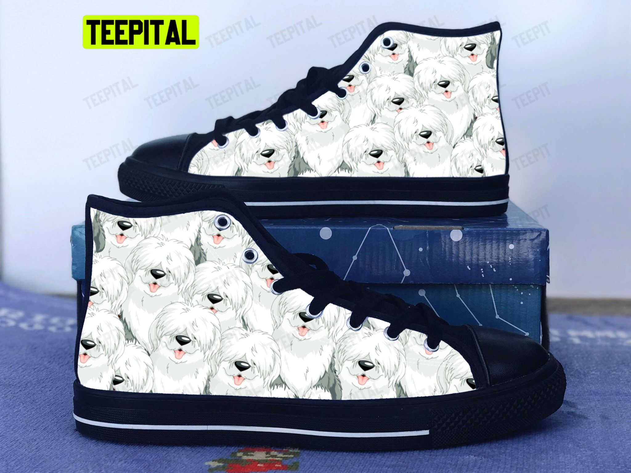 Old English Sheepdog Adults High Top Canvas Shoes Old English Sheepdog Adults High Top Canvas Shoes