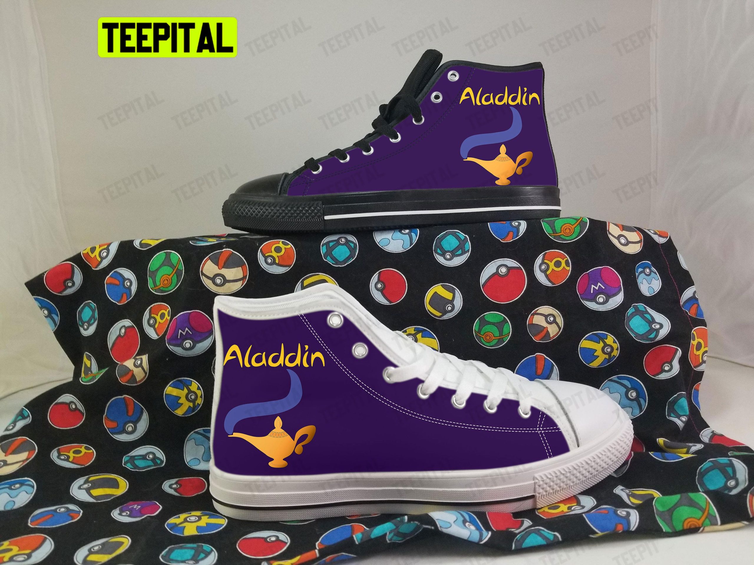 Purple Art Aladdin Magic Lamp Adults High Top Canvas Shoes Purple Art Aladdin Magic Lamp Adults High Top Canvas Shoes