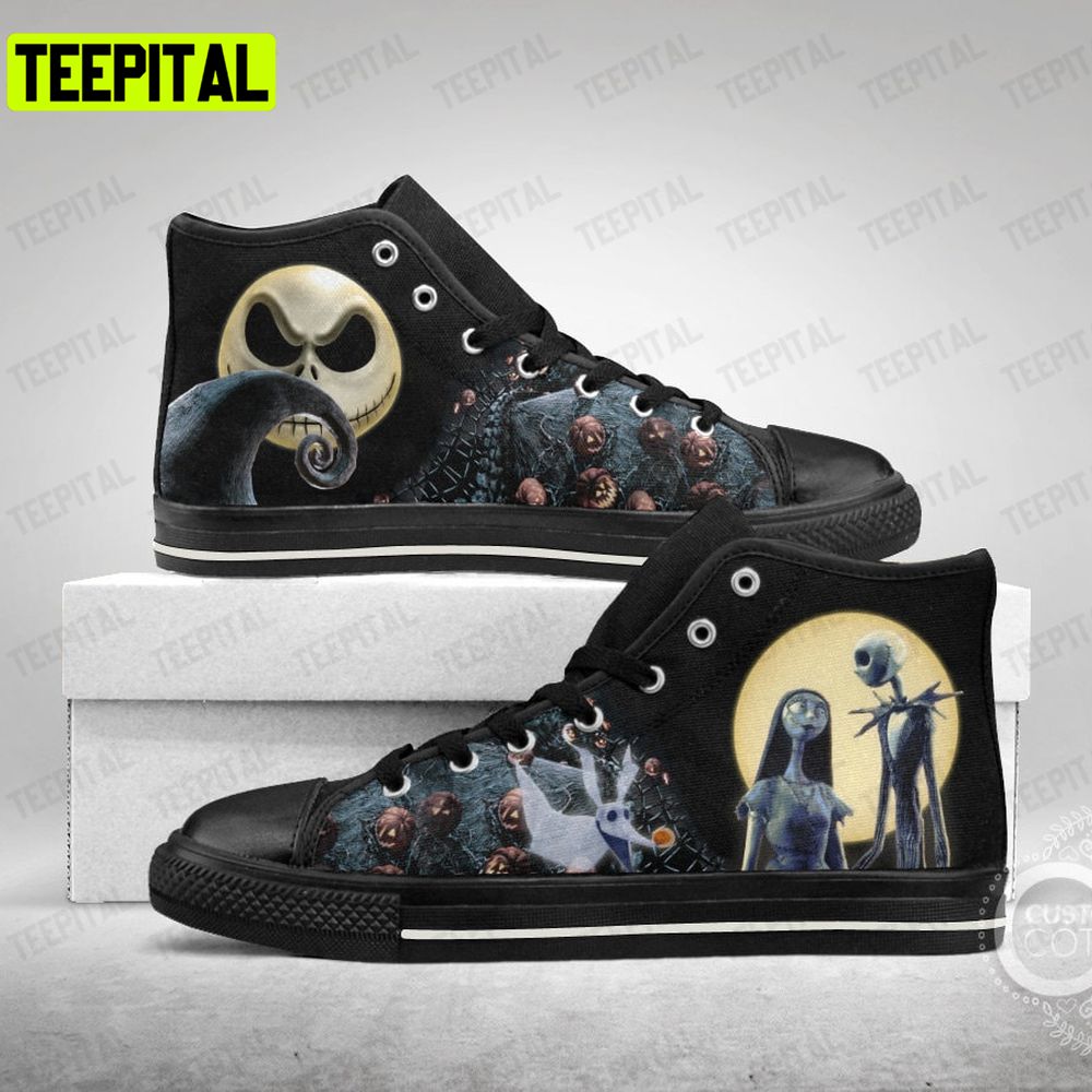 The Nightmare Of Jack And Sally Adults High Top Canvas Shoes The Nightmare Of Jack And Sally Adults High Top Canvas Shoes