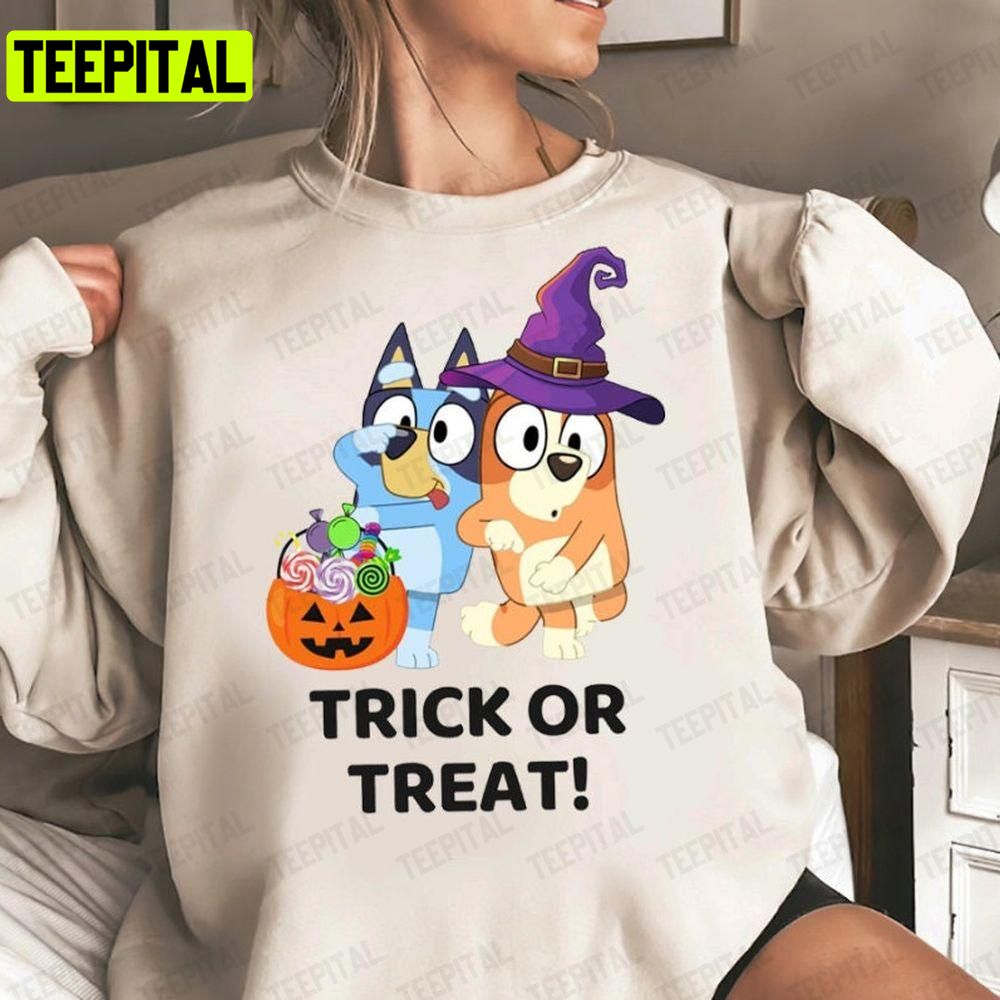 Halloween Bluey Trick Or Treat Funny Ghos Unisex T-Shirt Sweatshirt Hoodie Halloween Bluey Trick Or Treat Funny Ghos Unisex T-Shirt Sweatshirt Hoodie