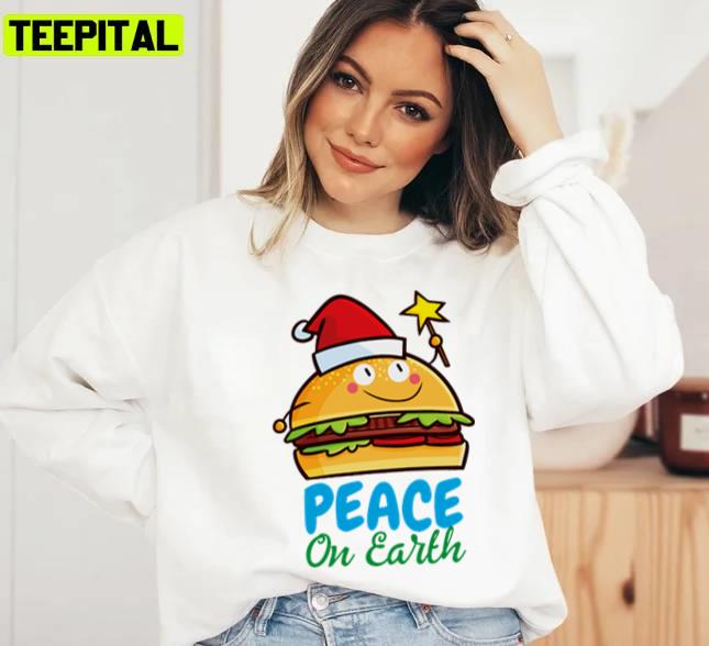 Cute Christmas Hamburger Hope Peace On Earth Unisex Sweatshirt Cute Christmas Hamburger Hope Peace On Earth Unisex Sweatshirt