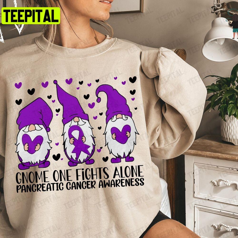 Gnome One Fights Alone Purple Ribbon Unisex T-Shirt Gnome One Fights Alone Purple Ribbon Unisex T-Shirt