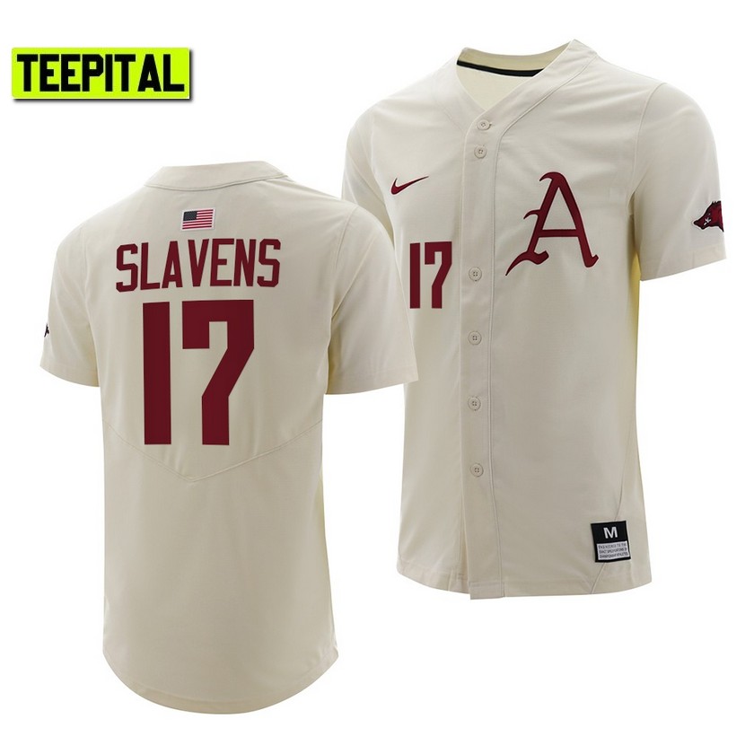 Arkansas Razorbacks Brady Slavens College Baseball Jersey Natural